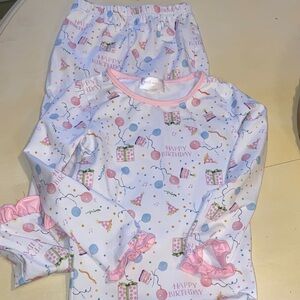 Happy Birthday Kids Pajamas - White and Pink